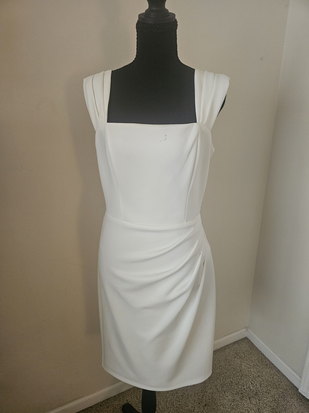 Vince Camuto White Square-Neck Midi Sheath Dress
